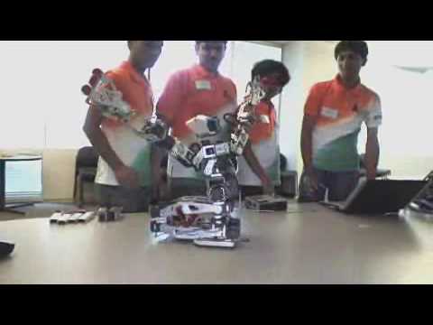 Humanoid robot takes a victory bow