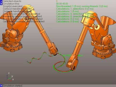 Robot Simulator: Industrial Robots Following a Path in V-REP