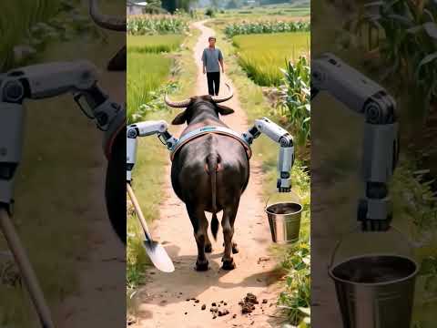 Farmer attaches robotic arm to buffalo#farm #buffalo #farming #farmer #nature